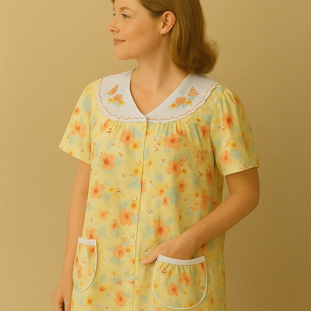 Vintage Casual Nights XL Floral Nightgown Snap Front Lace Cottagecore